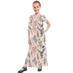 Watercolor Floral Seamless Pattern Kids  Quarter Sleeve Maxi Dress