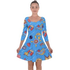 Hand Drawn Seamless Pattern Summer Time Quarter Sleeve Skater Dress by BangZart