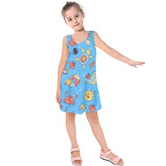 Hand Drawn Seamless Pattern Summer Time Kids  Sleeveless Dress by BangZart