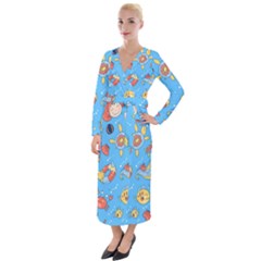 Hand Drawn Seamless Pattern Summer Time Velvet Maxi Wrap Dress by BangZart