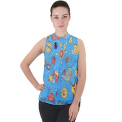 Hand Drawn Seamless Pattern Summer Time Mock Neck Chiffon Sleeveless Top by BangZart