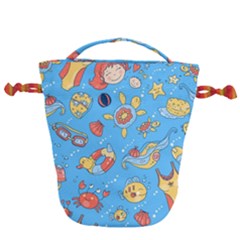 Hand Drawn Seamless Pattern Summer Time Drawstring Bucket Bag