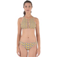 Yellow Mushroom Pattern Perfectly Cut Out Bikini Set by BangZart