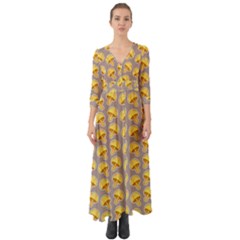 Yellow Mushroom Pattern Button Up Boho Maxi Dress by BangZart