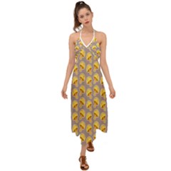 Yellow Mushroom Pattern Halter Tie Back Dress  by BangZart