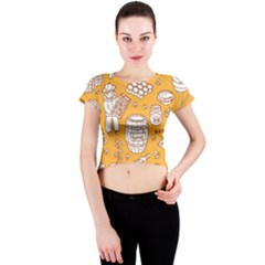 Vector Honey Element Doodle Seamless Pattern With Beehive Beeke Crew Neck Crop Top by BangZart