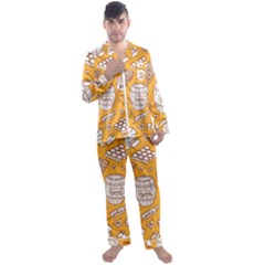 Vector Honey Element Doodle Seamless Pattern With Beehive Beeke Men s Long Sleeve Satin Pyjamas Set by BangZart