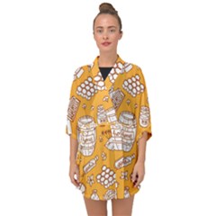 Vector Honey Element Doodle Seamless Pattern With Beehive Beeke Half Sleeve Chiffon Kimono by BangZart