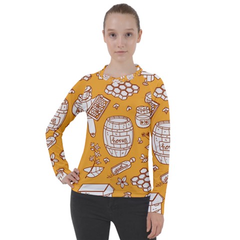 Vector Honey Element Doodle Seamless Pattern With Beehive Beeke Women s Pique Long Sleeve Tee by BangZart