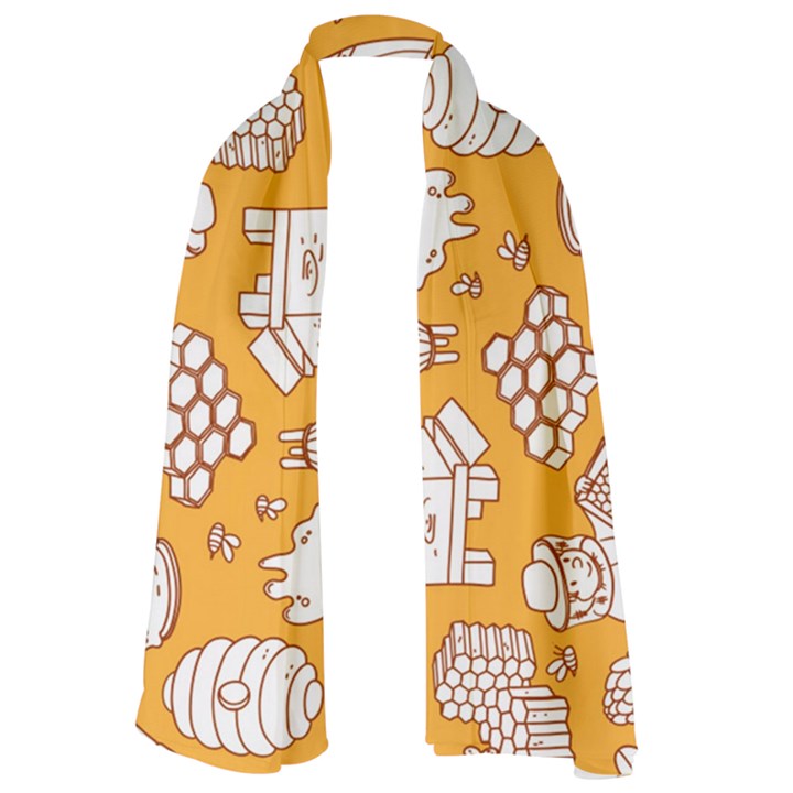 Vector honey element doodle seamless pattern with beehive beeke Long Sheer Chiffon Scarf 