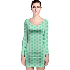 Polka Dots Mint Green, Pastel Colors, Retro, Vintage Pattern Long Sleeve Bodycon Dress by Casemiro