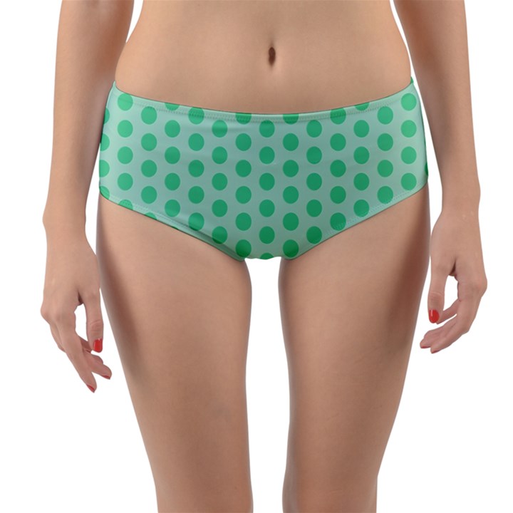 Polka Dots Mint green, pastel colors, retro, vintage pattern Reversible Mid-Waist Bikini Bottoms