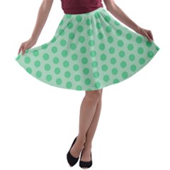 Polka Dots Mint Green, Pastel Colors, Retro, Vintage Pattern A-line Skater Skirt by Casemiro