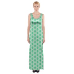 Polka Dots Mint Green, Pastel Colors, Retro, Vintage Pattern Thigh Split Maxi Dress