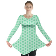 Polka Dots Mint Green, Pastel Colors, Retro, Vintage Pattern Long Sleeve Tunic  by Casemiro