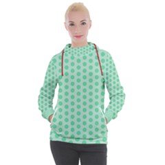 Polka Dots Mint Green, Pastel Colors, Retro, Vintage Pattern Women s Hooded Pullover by Casemiro