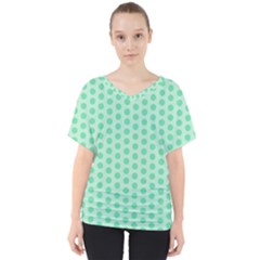 Polka Dots Mint Green, Pastel Colors, Retro, Vintage Pattern V-neck Dolman Drape Top by Casemiro