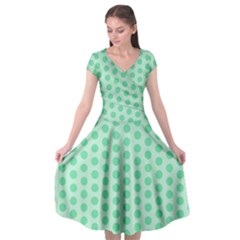 Polka Dots Mint Green, Pastel Colors, Retro, Vintage Pattern Cap Sleeve Wrap Front Dress by Casemiro