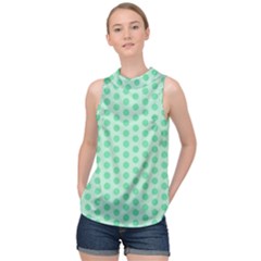 Polka Dots Mint Green, Pastel Colors, Retro, Vintage Pattern High Neck Satin Top by Casemiro