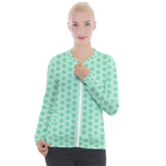 Polka Dots Mint Green, Pastel Colors, Retro, Vintage Pattern Casual Zip Up Jacket by Casemiro