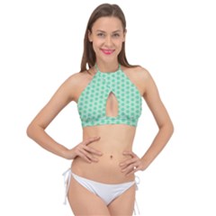 Polka Dots Mint Green, Pastel Colors, Retro, Vintage Pattern Cross Front Halter Bikini Top by Casemiro