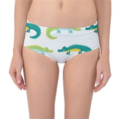 Cute Cartoon Alligator Kids Seamless Pattern With Green Nahd Drawn Crocodiles Mid-waist Bikini Bottoms by BangZart