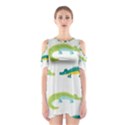 Cute cartoon alligator kids seamless pattern with green nahd drawn crocodiles Shoulder Cutout One Piece Dress View1