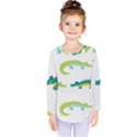 Cute cartoon alligator kids seamless pattern with green nahd drawn crocodiles Kids  Long Sleeve Tee View1