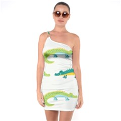 Cute Cartoon Alligator Kids Seamless Pattern With Green Nahd Drawn Crocodiles One Soulder Bodycon Dress by BangZart