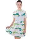 Cute cartoon alligator kids seamless pattern with green nahd drawn crocodiles Short Sleeve Shoulder Cut Out Dress  View1