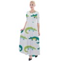 Cute cartoon alligator kids seamless pattern with green nahd drawn crocodiles Half Sleeves Maxi Dress View1