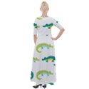 Cute cartoon alligator kids seamless pattern with green nahd drawn crocodiles Half Sleeves Maxi Dress View2