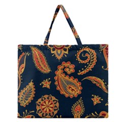 Bright Seamless Pattern With Paisley Mehndi Elements Hand Drawn Wallpaper With Floral Traditional  Zipper Large Tote Bag by BangZart