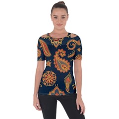 Bright Seamless Pattern With Paisley Mehndi Elements Hand Drawn Wallpaper With Floral Traditional  Shoulder Cut Out Short Sleeve Top by BangZart