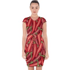 Seamless Chili Pepper Pattern Capsleeve Drawstring Dress  by BangZart