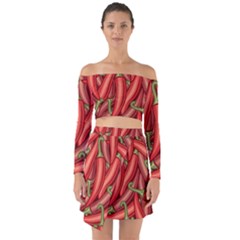 Seamless Chili Pepper Pattern Off Shoulder Top With Skirt Set by BangZart