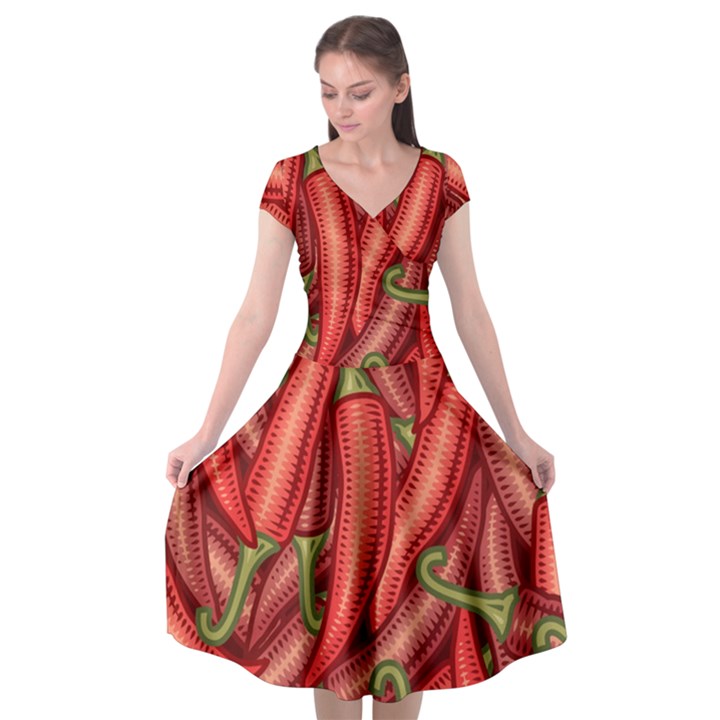 Seamless chili pepper pattern Cap Sleeve Wrap Front Dress