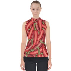 Seamless Chili Pepper Pattern Mock Neck Shell Top by BangZart