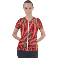 Seamless Chili Pepper Pattern Short Sleeve Zip Up Jacket by BangZart