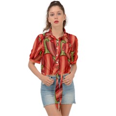 Seamless Chili Pepper Pattern Tie Front Shirt  by BangZart