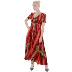 Seamless Chili Pepper Pattern Button Up Short Sleeve Maxi Dress by BangZart