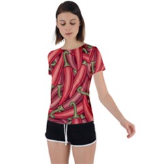 Seamless Chili Pepper Pattern Back Circle Cutout Sports Tee by BangZart