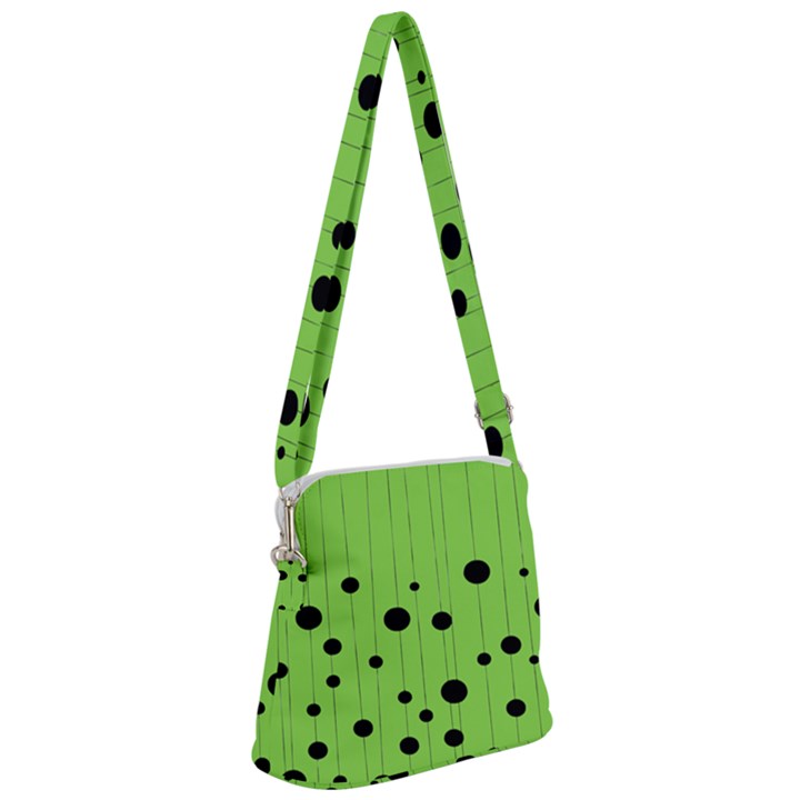 Bubbles at Strings Lemon Green and black, geometrical pattern Zipper Messenger Bag