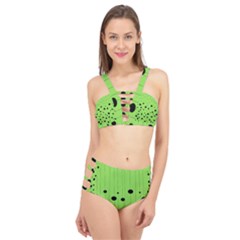 Bubbles At Strings Lemon Green And Black, Geometrical Pattern Cage Up Bikini Set by Casemiro