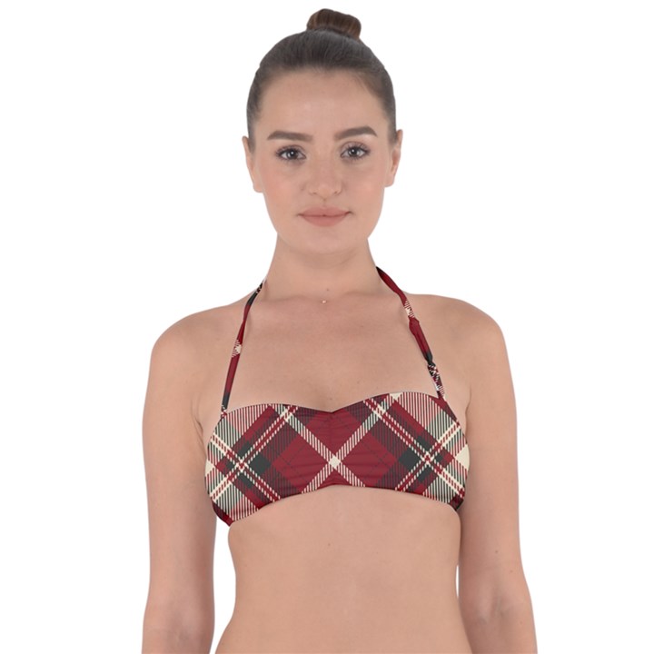 Tartan scotland seamless plaid pattern vector retro background fabric vintage check color square Halter Bandeau Bikini Top