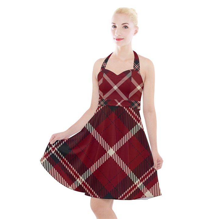 Tartan scotland seamless plaid pattern vector retro background fabric vintage check color square Halter Party Swing Dress 