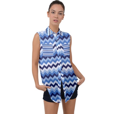 Zigzag Pattern Seamless Zig Zag Background Color Sleeveless Chiffon Button Shirt by BangZart