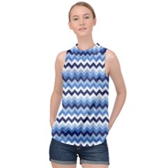 Zigzag Pattern Seamless Zig Zag Background Color High Neck Satin Top by BangZart