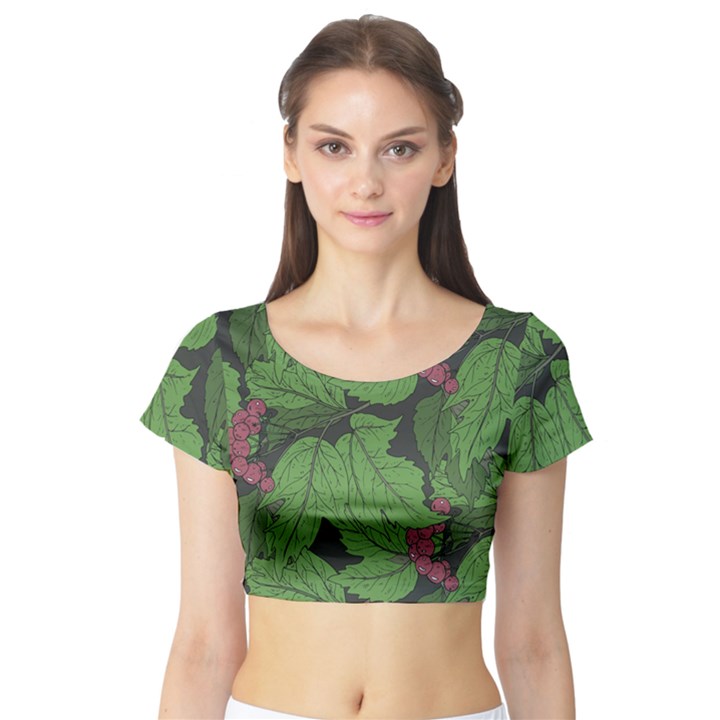 Seamless pattern with hand drawn guelder rose branches Short Sleeve Crop Top