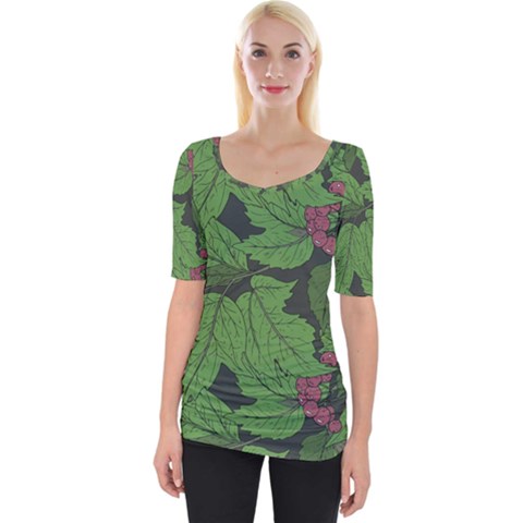 Seamless Pattern With Hand Drawn Guelder Rose Branches Wide Neckline Tee by BangZart